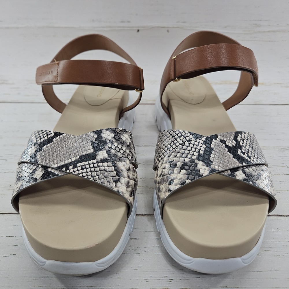 Cole Haan Zerogrand Sandals Womens 9 B Brown Tan Leather Soho Snake Platform - Picture 3 of 9